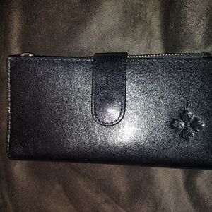 Black Leather Wallet with Embossed Logo